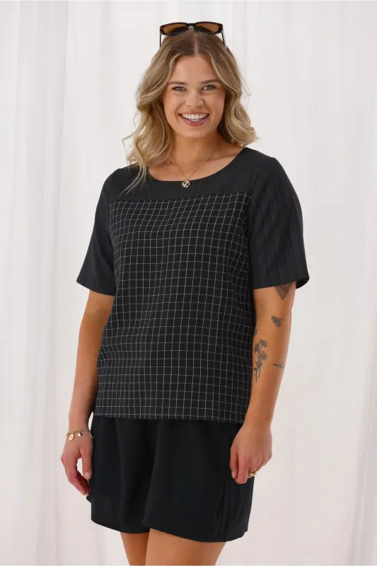Gloss The Label Celeste Top Black Check sold by Shine On