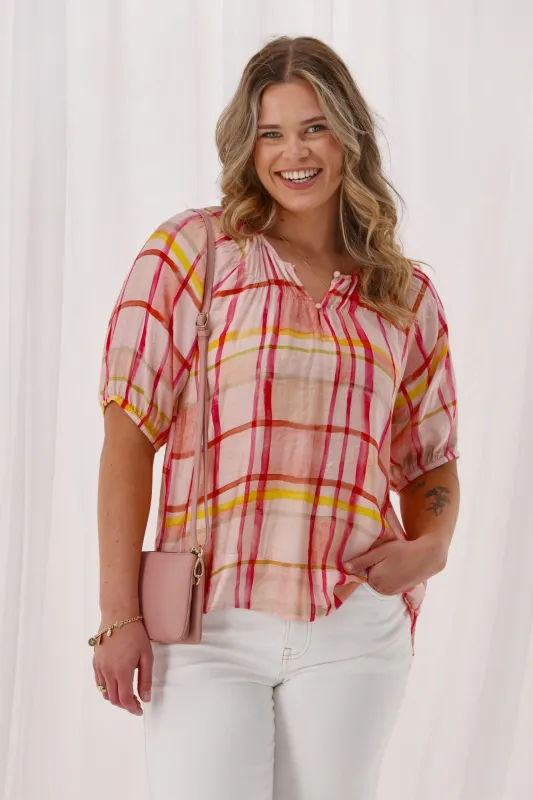 Shine On Label Katalina Top Coral Check sold by Shine On