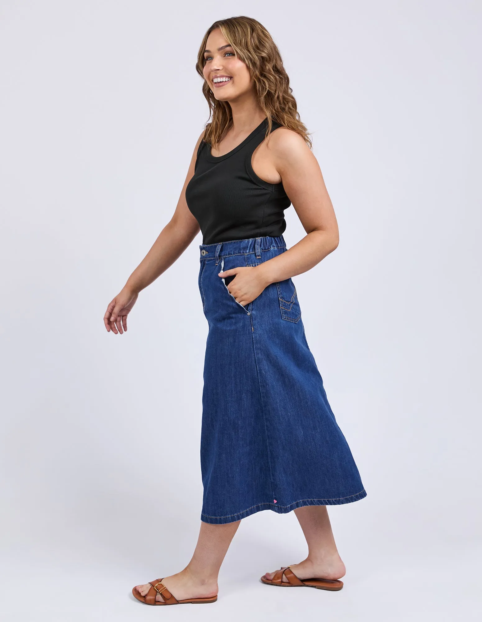 Elm Scallop Edge Denim Skirt Mid Blue Wash sold by Shine On product image thumbnail 5