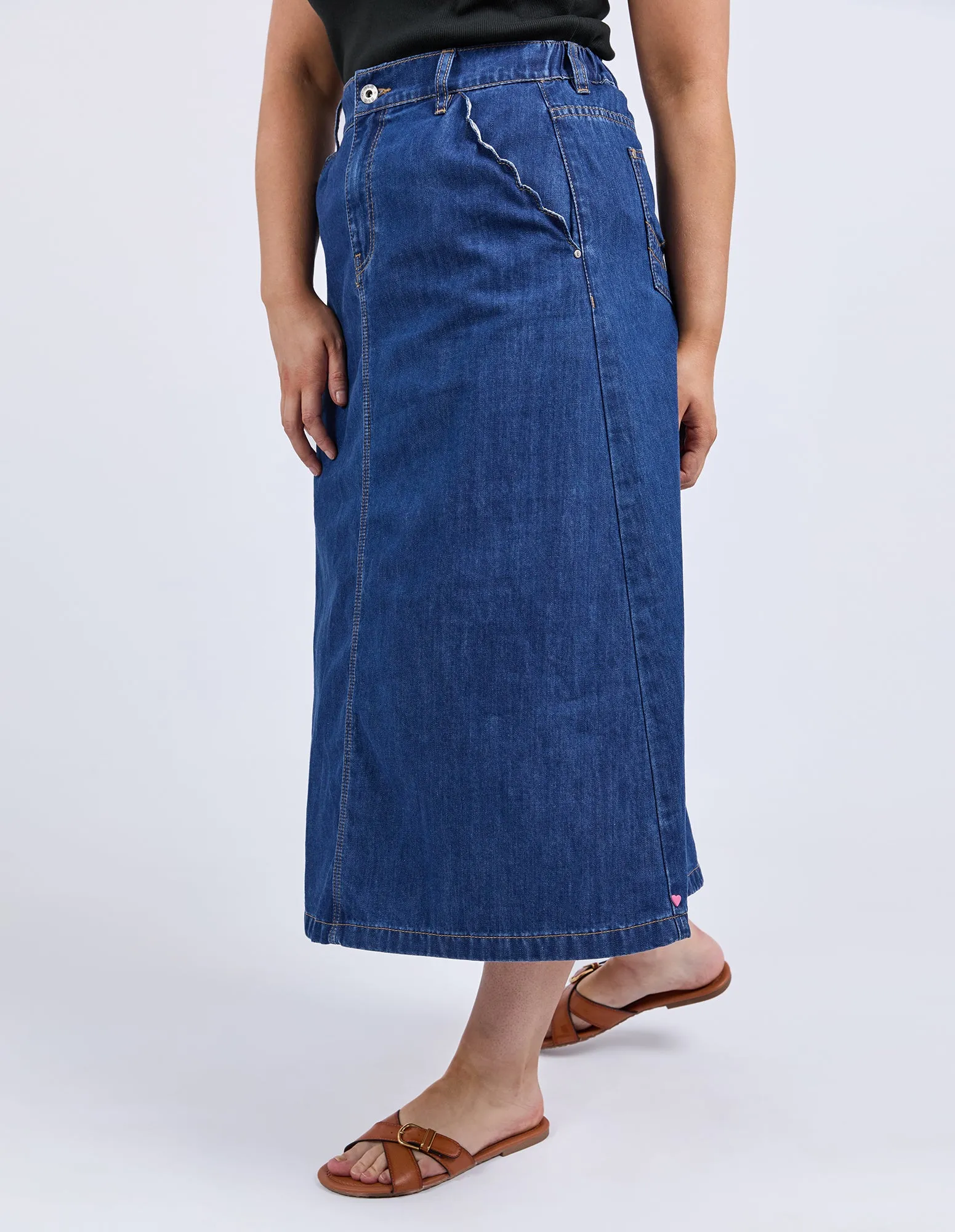 Elm Scallop Edge Denim Skirt Mid Blue Wash sold by Shine On product image thumbnail 4