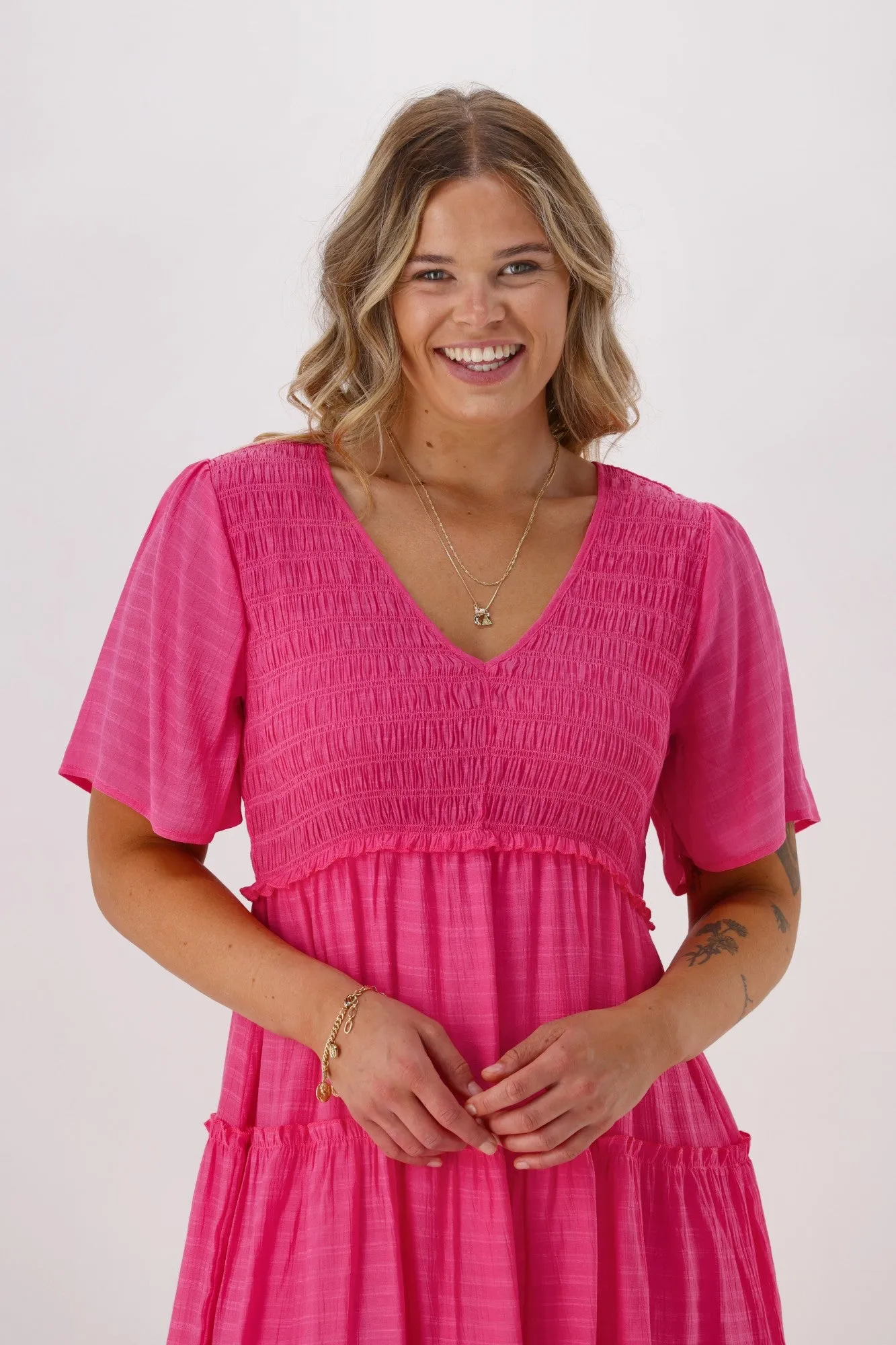 Shine On Label Birdie Shirred Bodice Dress Pink sold by Shine On product image thumbnail 2