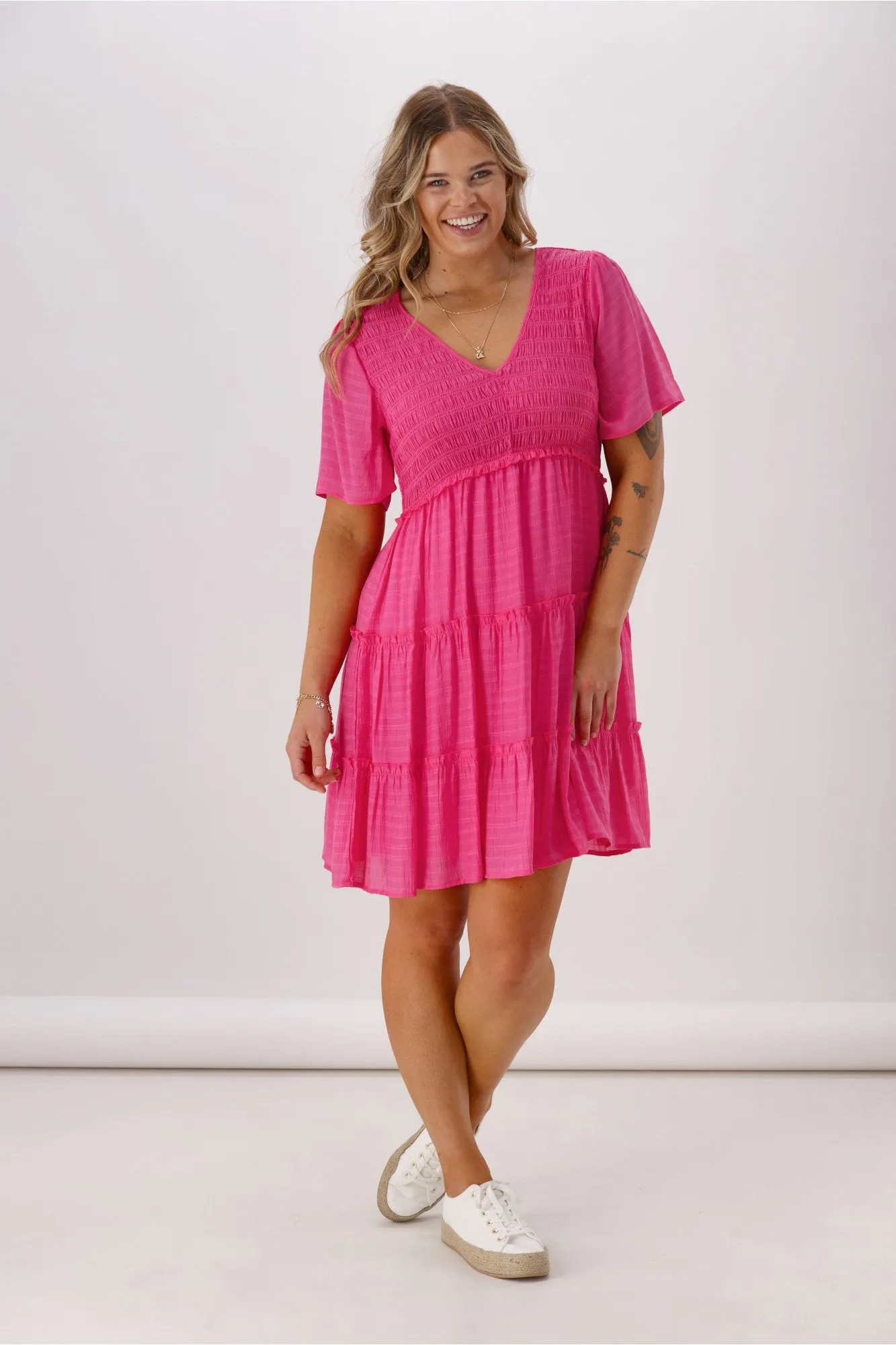 Shine On Label Birdie Shirred Bodice Dress Pink sold by Shine On product image thumbnail 3