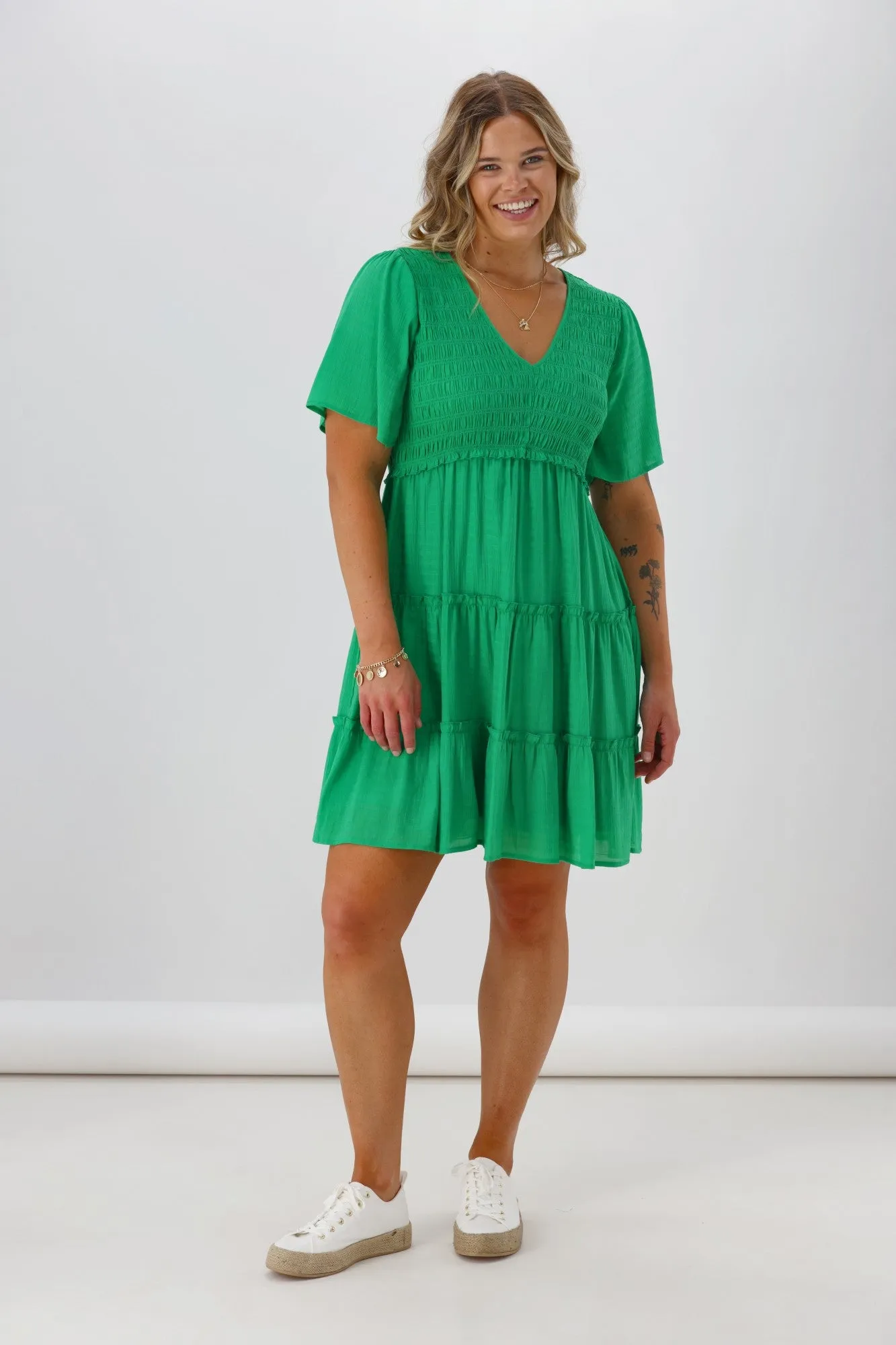 Shine On Label Birdie Shirred Bodice Dress Green sold by Shine On product image thumbnail 4