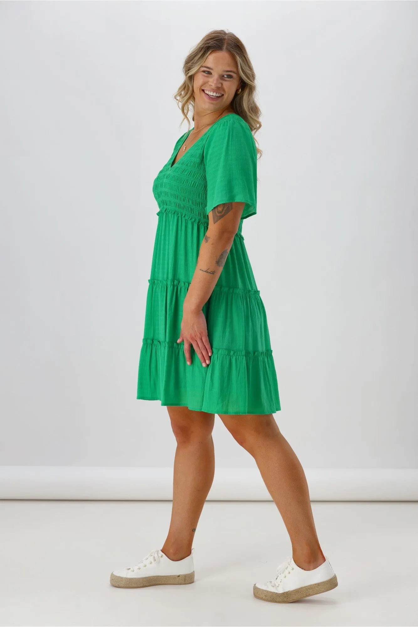 Shine On Label Birdie Shirred Bodice Dress Green sold by Shine On product image thumbnail 5