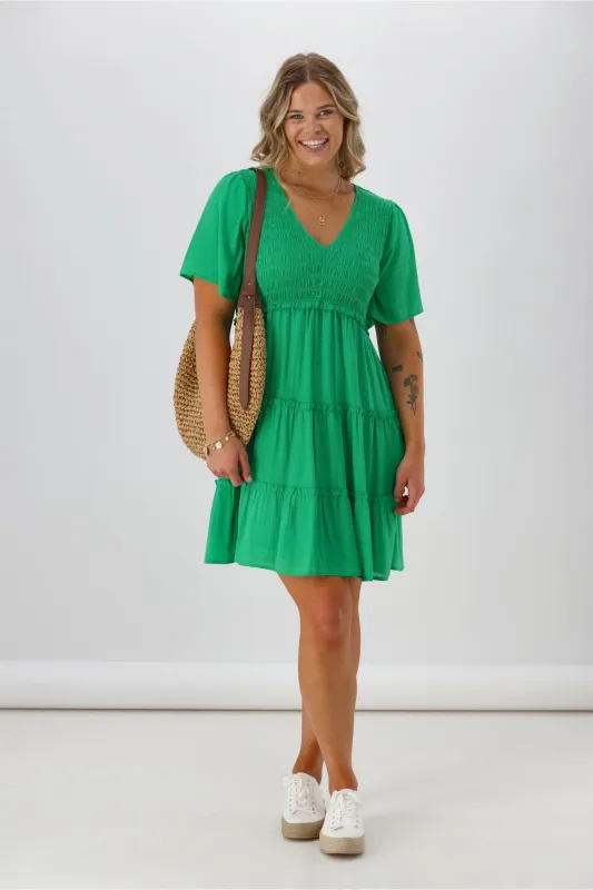 Shine On Label Birdie Shirred Bodice Dress Green sold by Shine On