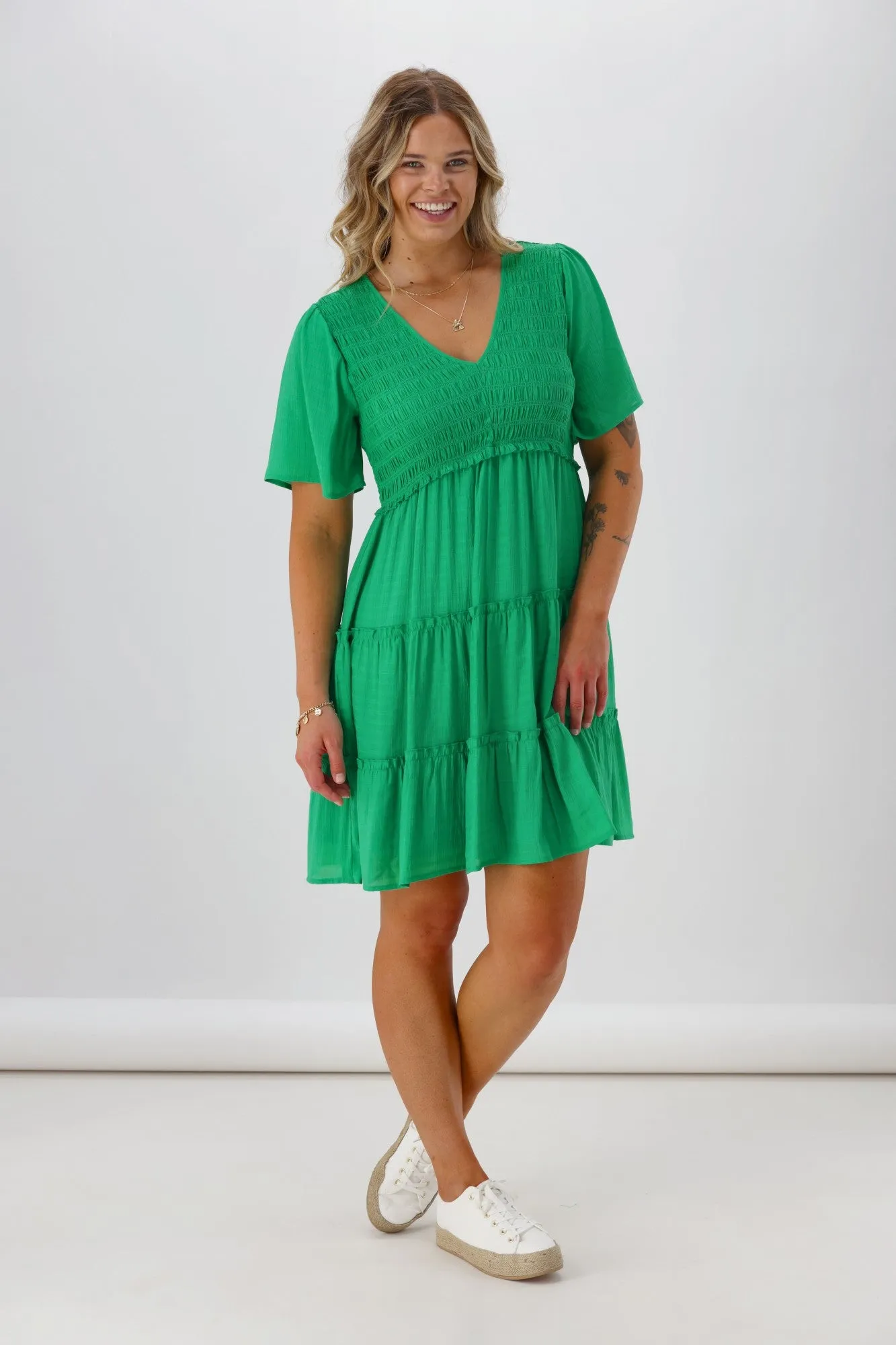 Shine On Label Birdie Shirred Bodice Dress Green sold by Shine On product image thumbnail 3