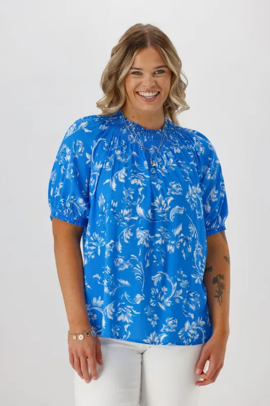 Gloss The Label Isha Top Blue White Floral sold by Shine On