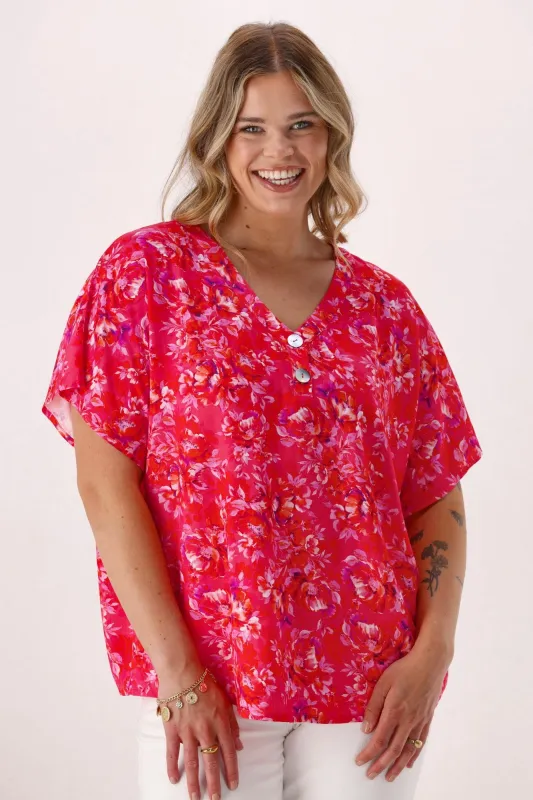 Gloss The Label Miro Top Red Pink Floral sold by Shine On