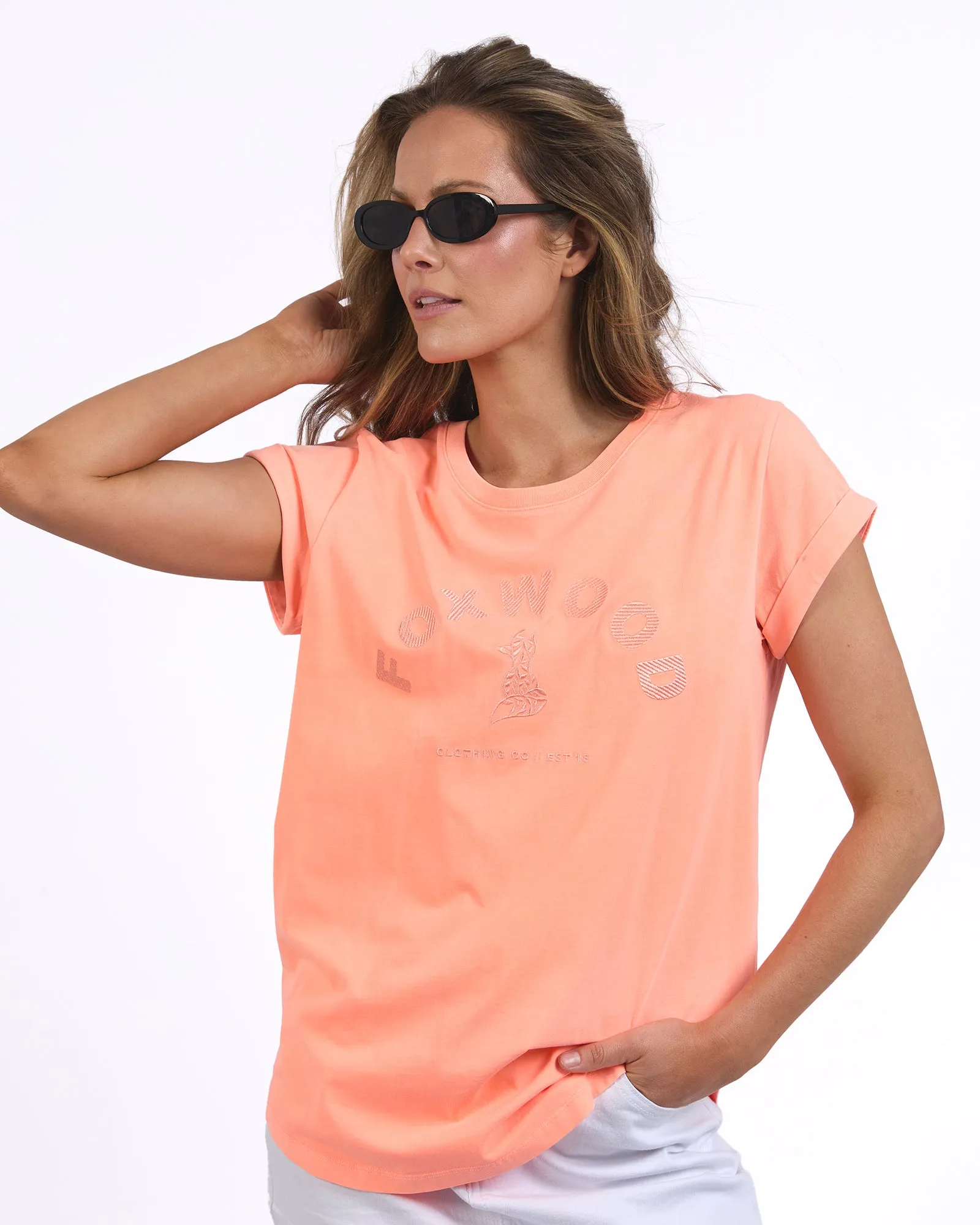 Foxwood Effortless Tee Neon Peach sold by Shine On