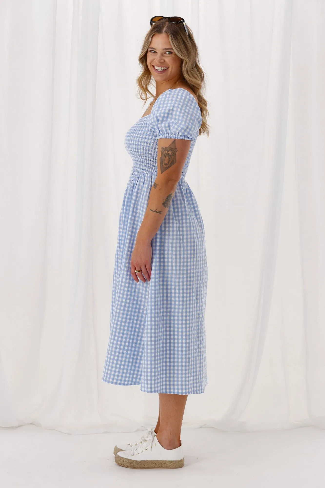 Shine On Label Annaliese Dress Blue Check sold by Shine On product image thumbnail 5