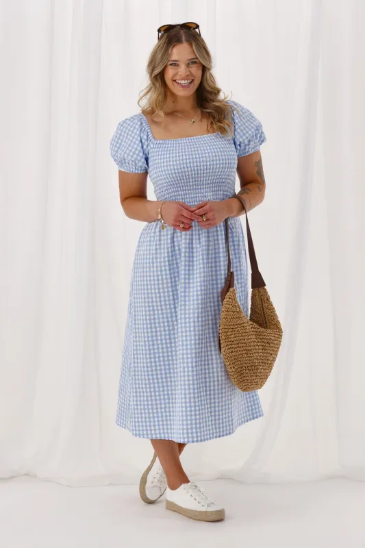 Shine On Label Annaliese Dress Blue Check sold by Shine On
