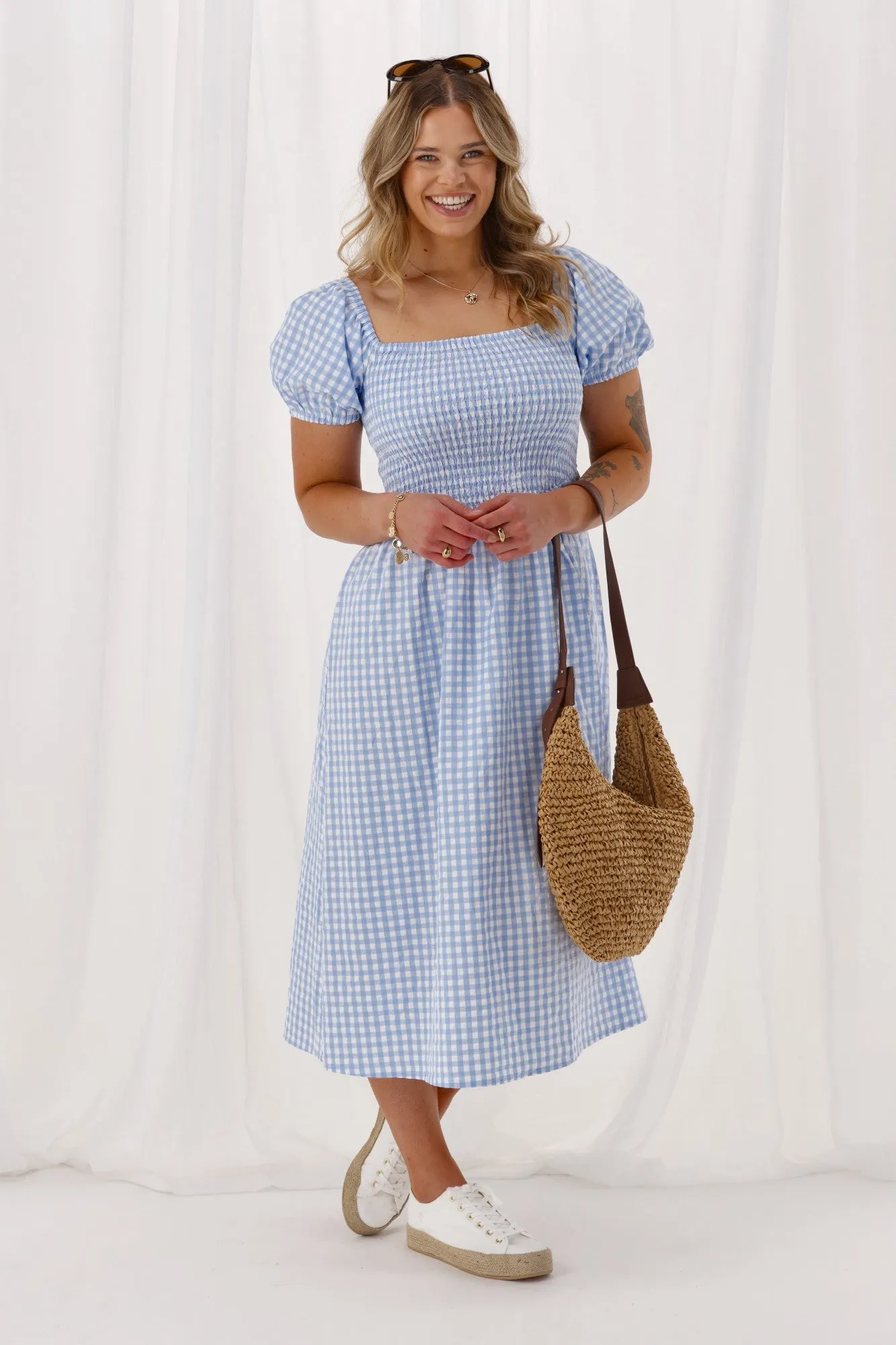 Shine On Label Annaliese Dress Blue Check sold by Shine On