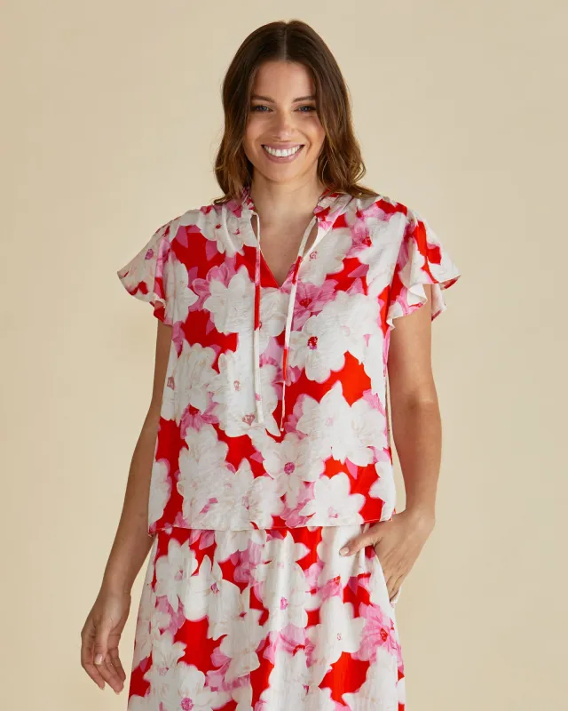 Betty Basics Lyra Blouse Red Floral Print sold by Shine On
