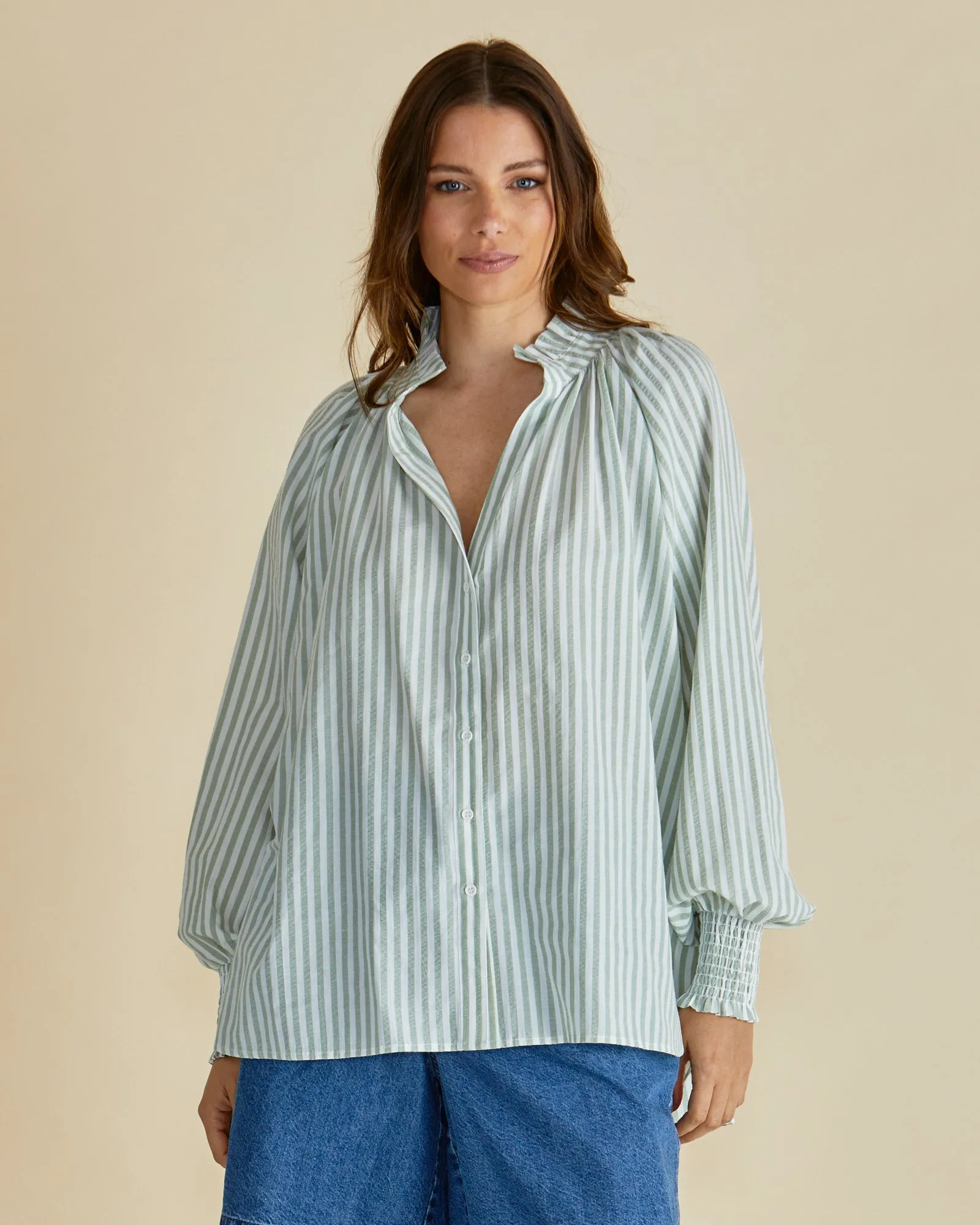 Betty Basics Romi Shirt Sage Stripe sold by Shine On