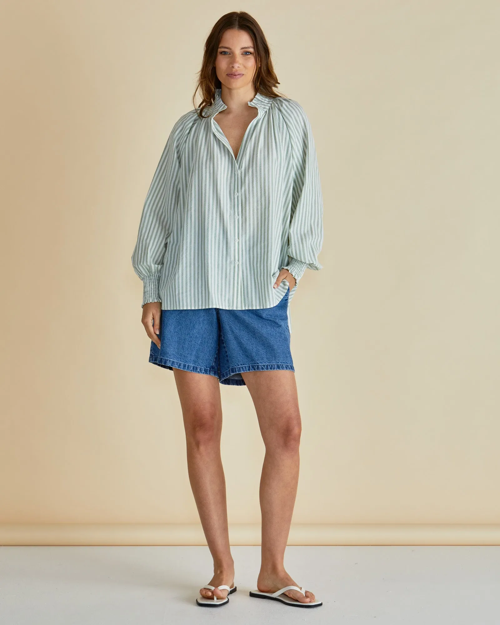Betty Basics Romi Shirt Sage Stripe sold by Shine On product image thumbnail 2