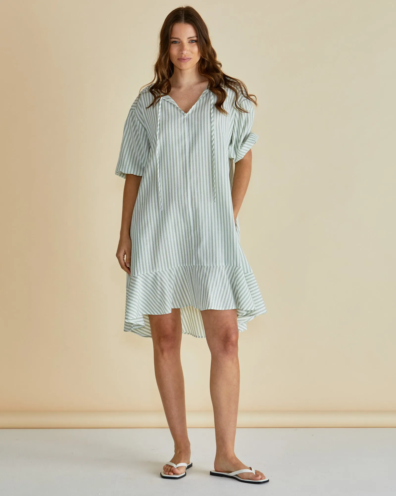 Betty Basics Livvy Dress Sage Stripe sold by Shine On