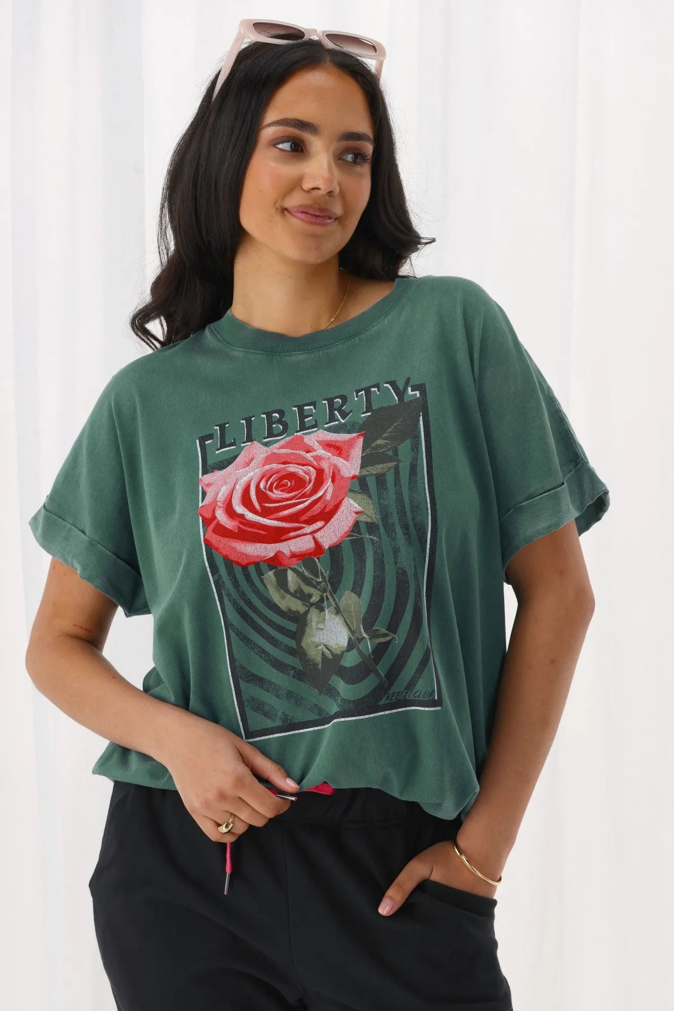 Rebel Club Liberty Rose Capsleeve Tee Green sold by Shine On product image thumbnail 5