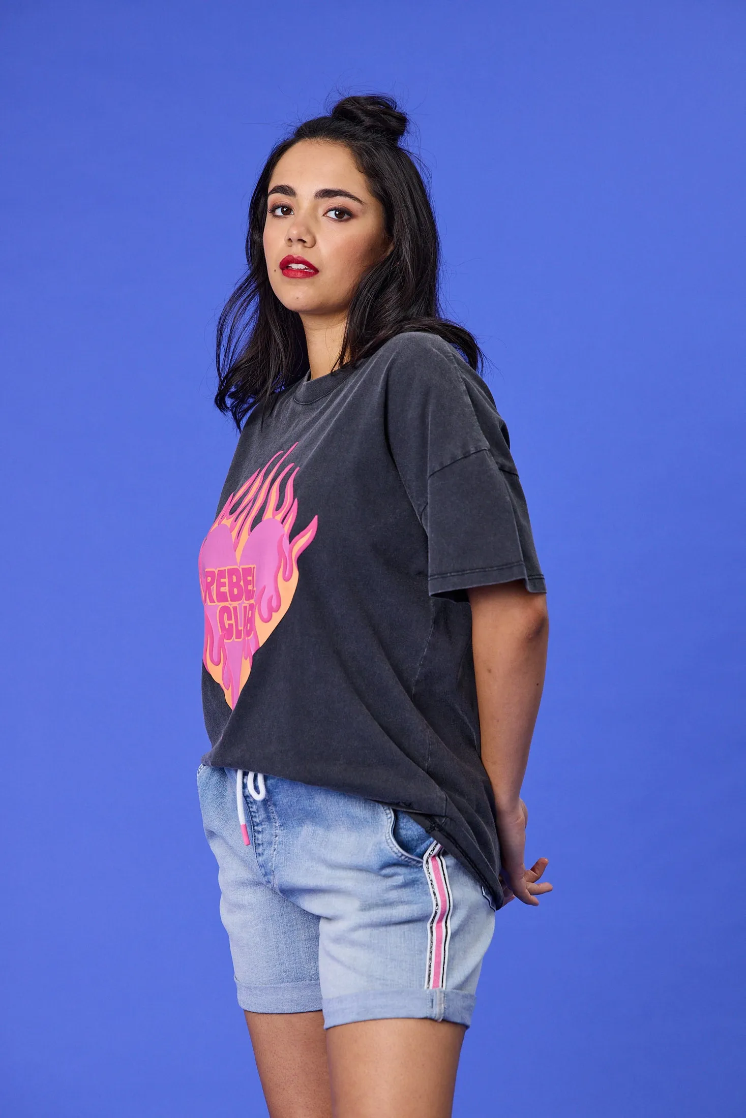 Rebel Club Flaming Heart Boyfriend Tee Washed Black sold by Shine On product image thumbnail 4
