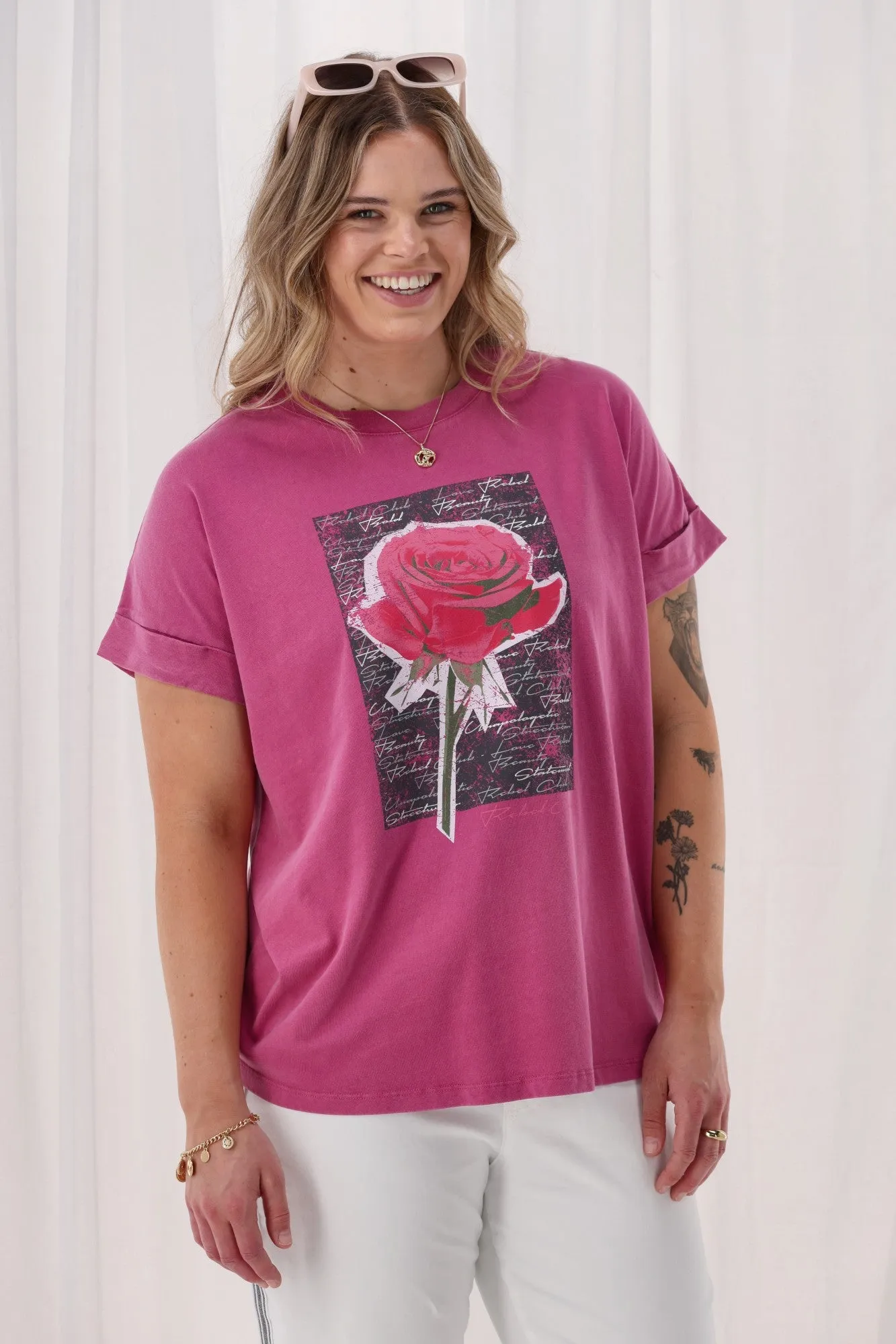 Rebel Club Rose Beauty Capsleeve Tee Pink sold by Shine On product image thumbnail 5