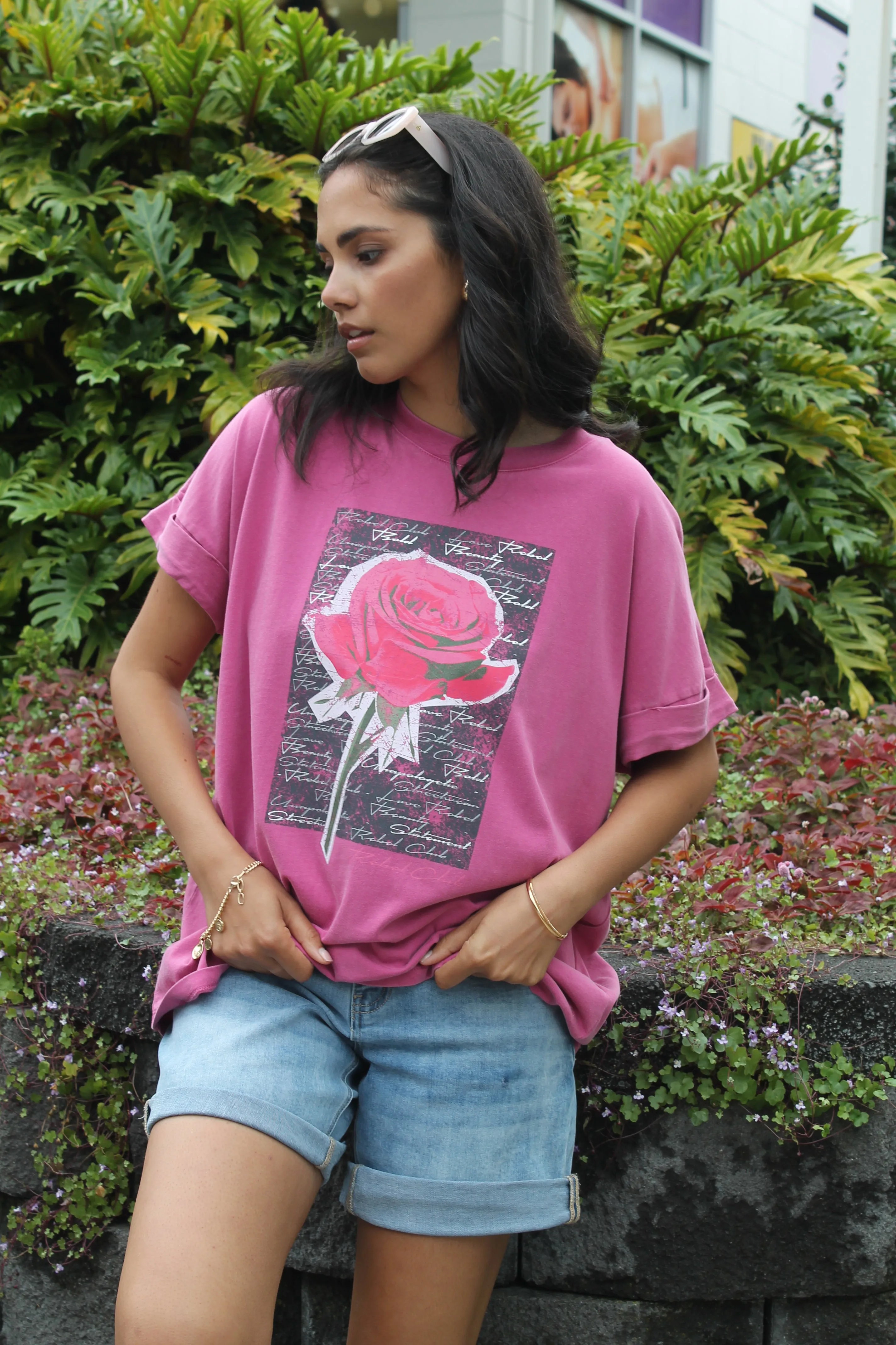 Rebel Club Rose Beauty Capsleeve Tee Pink sold by Shine On