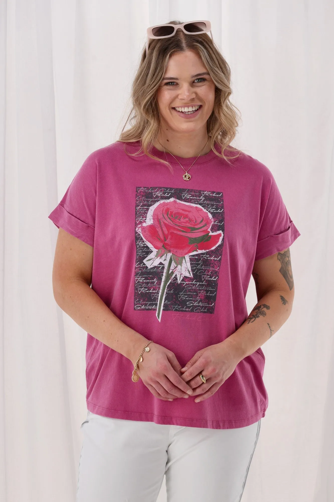 Rebel Club Rose Beauty Capsleeve Tee Pink sold by Shine On product image thumbnail 3
