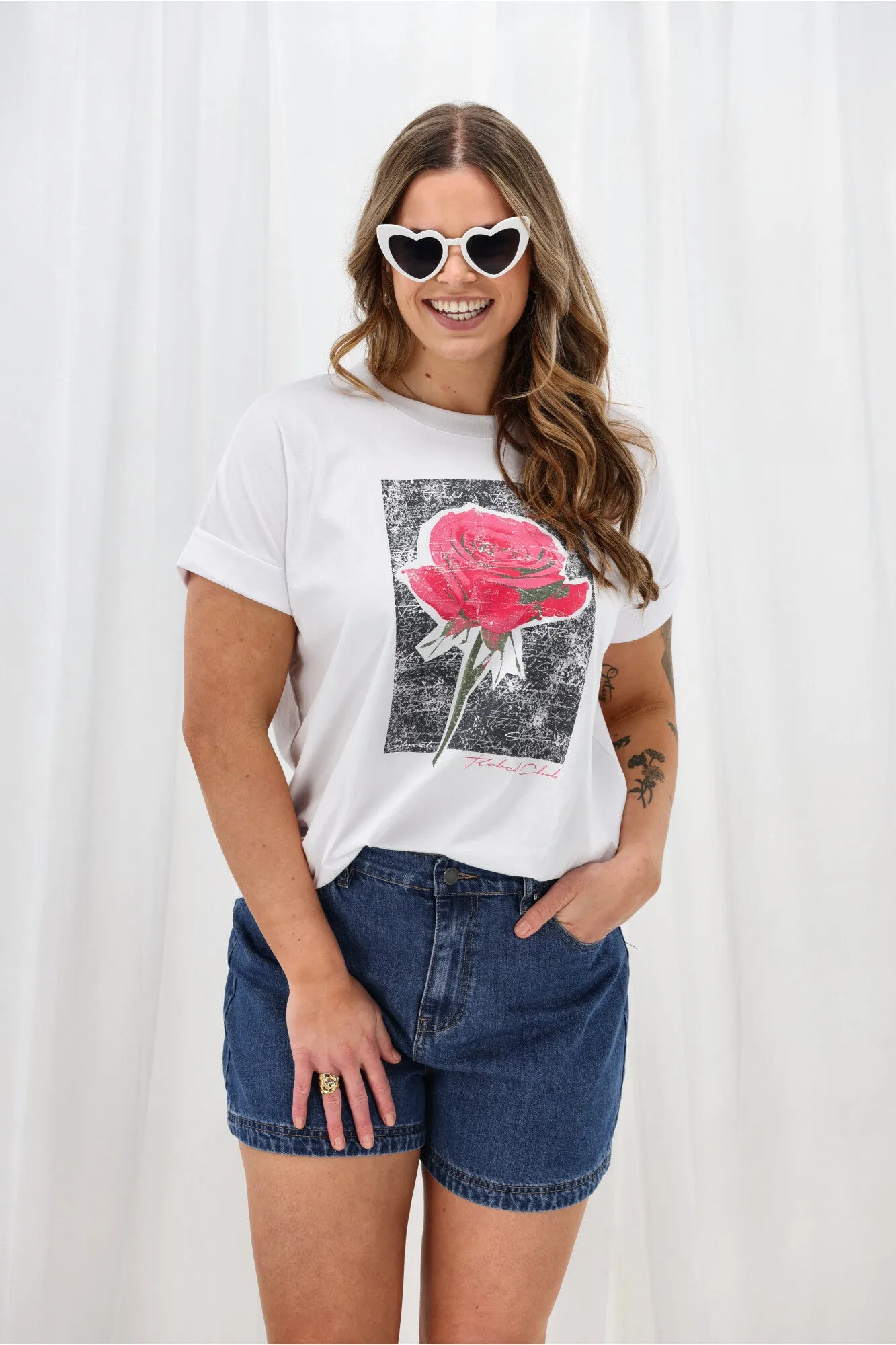 Rebel Club Rose Beauty Capsleeve Tee White sold by Shine On product image thumbnail 5