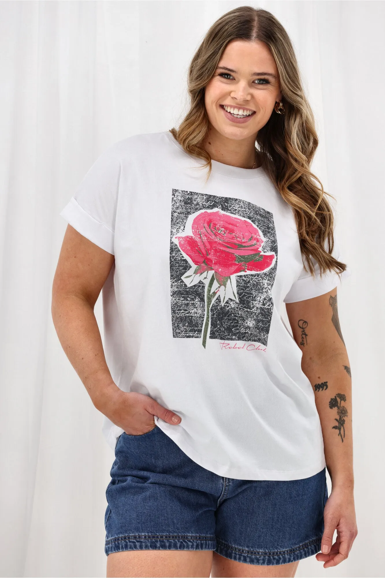 Rebel Club Rose Beauty Capsleeve Tee White sold by Shine On product image thumbnail 3
