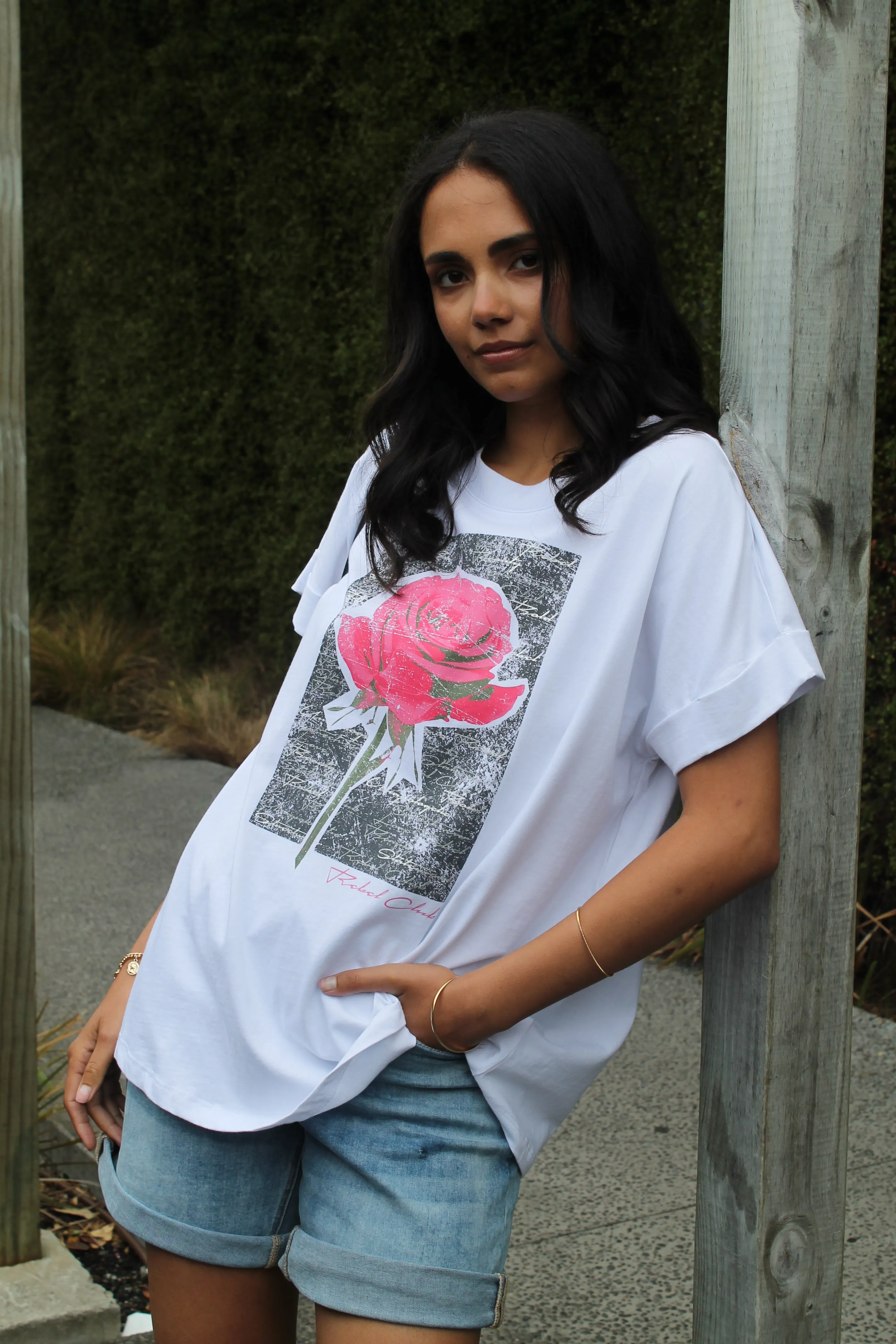 Rebel Club Rose Beauty Capsleeve Tee White sold by Shine On product image thumbnail 2