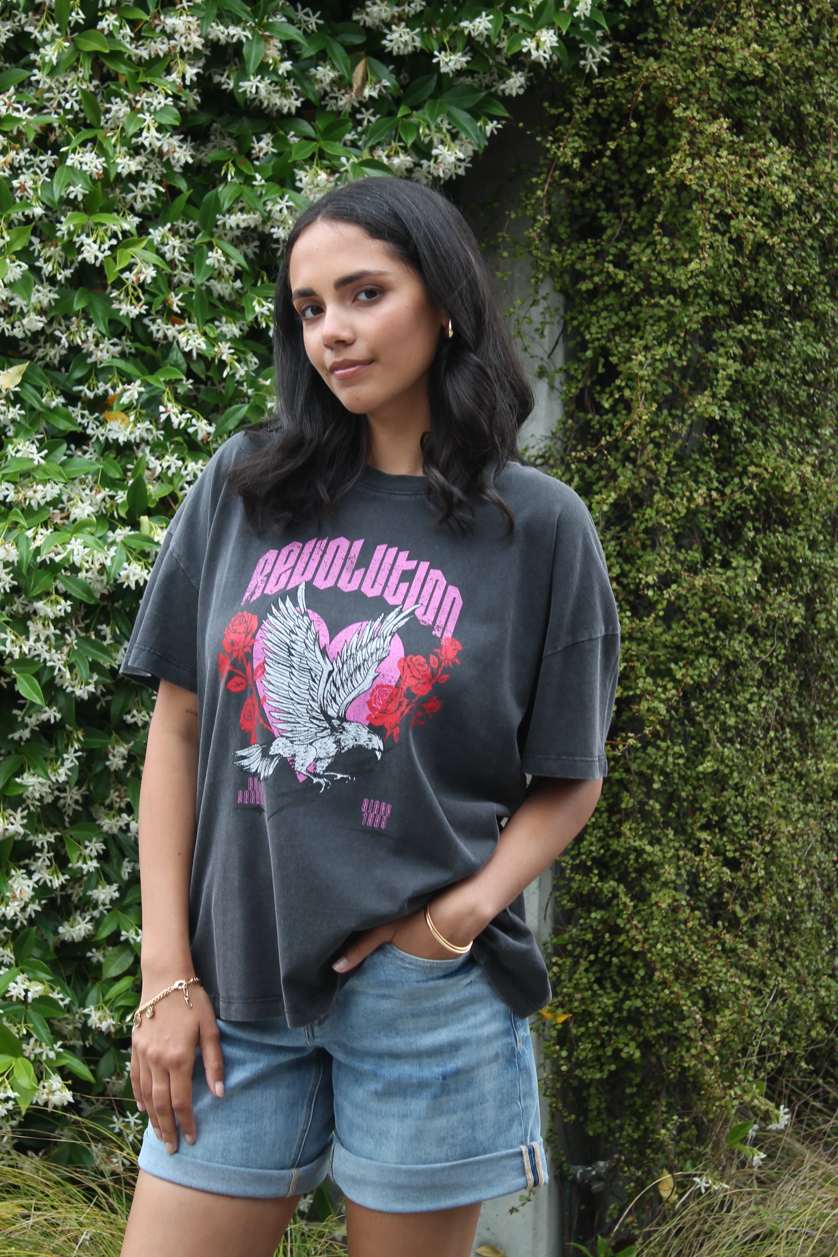 Rebel Club Revolution Boyfriend Tee Washed Black sold by Shine On