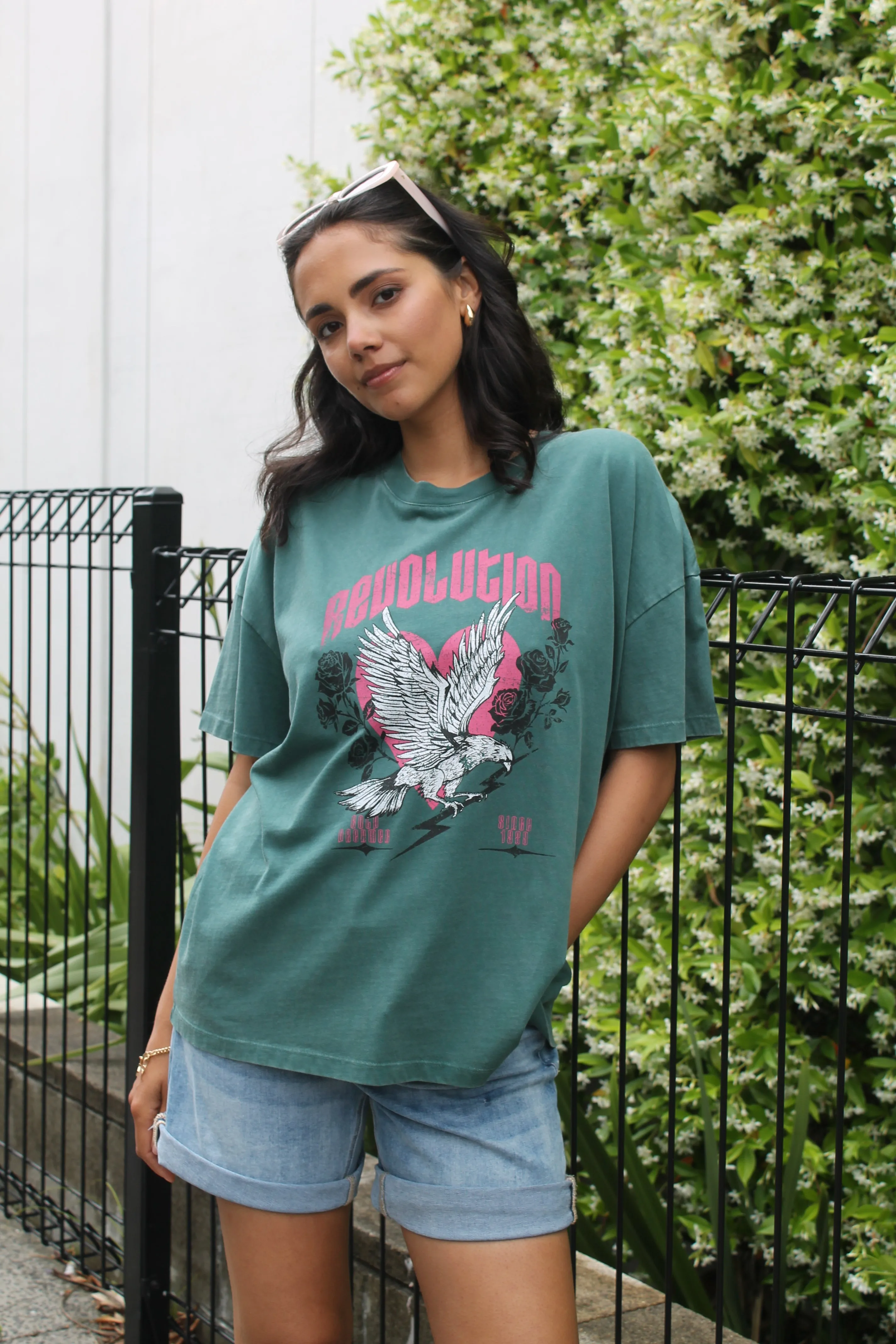 Rebel Club Revolution Boyfriend Tee Green sold by Shine On product image thumbnail 2