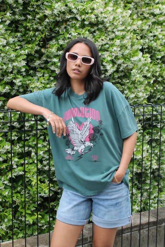 Rebel Club Revolution Boyfriend Tee Green sold by Shine On