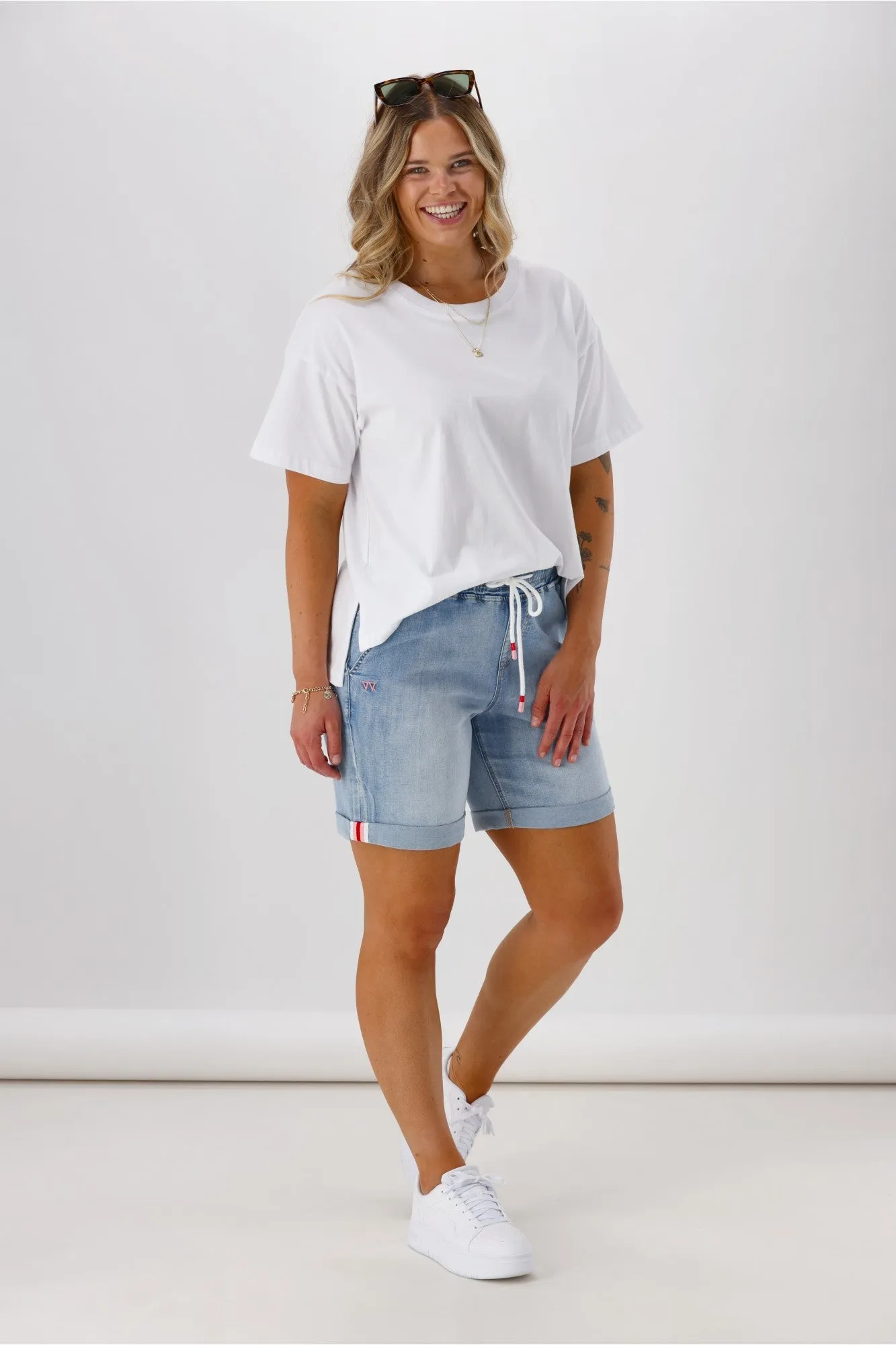 Shine On Label Cherry Elastic Waist Denim Short Washed Blue sold by Shine On product image thumbnail 3