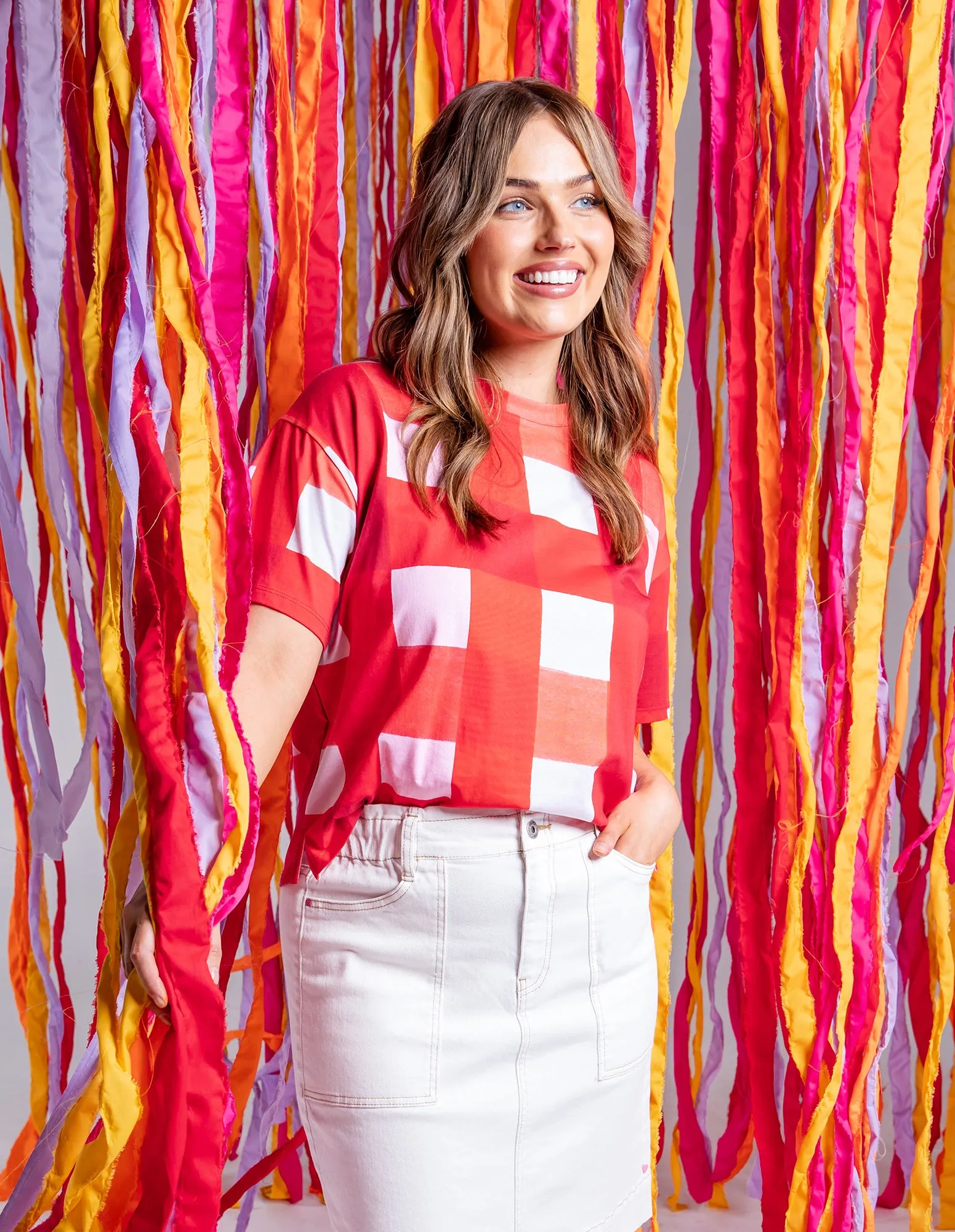 Elm Edin Tee Poppy Check sold by Shine On product image thumbnail 5