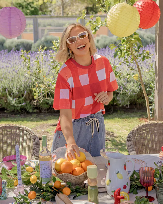 Elm Edin Tee Poppy Check sold by Shine On