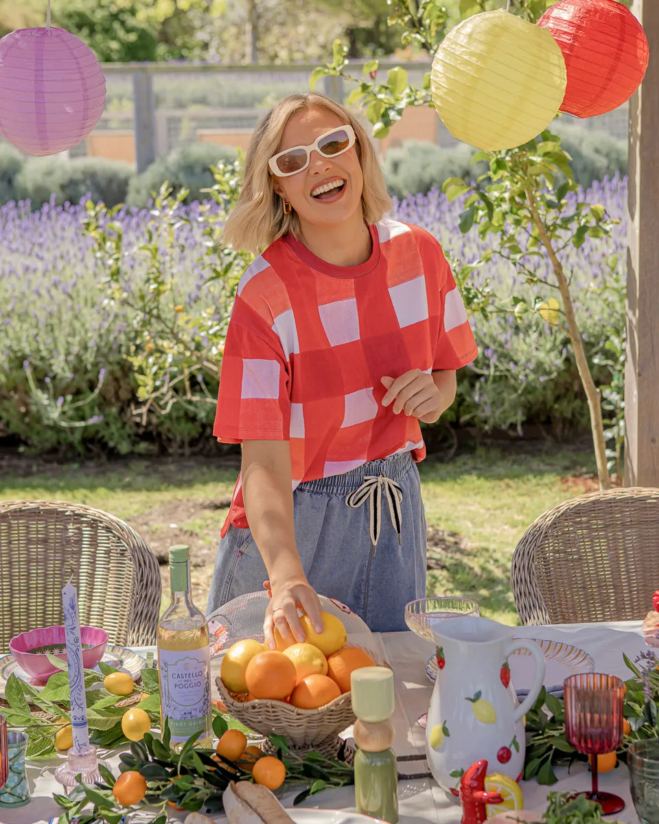 Elm Edin Tee Poppy Check sold by Shine On