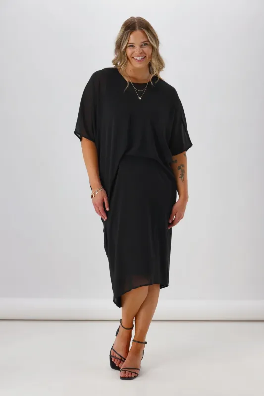 Celebration Mira Tuck Dress Black sold by Shine On