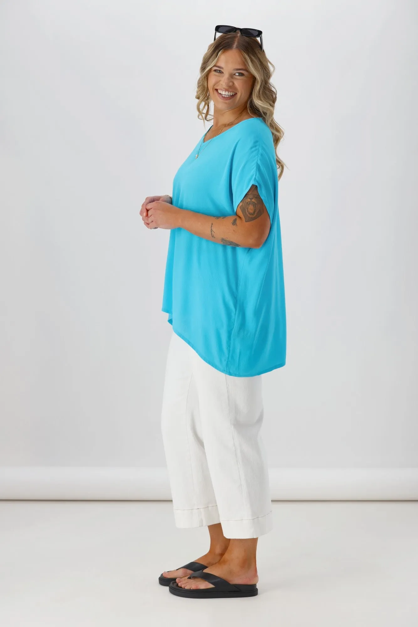 Shine On Label Summer Essential Drape V Neck Top Turquoise sold by Shine On product image thumbnail 5