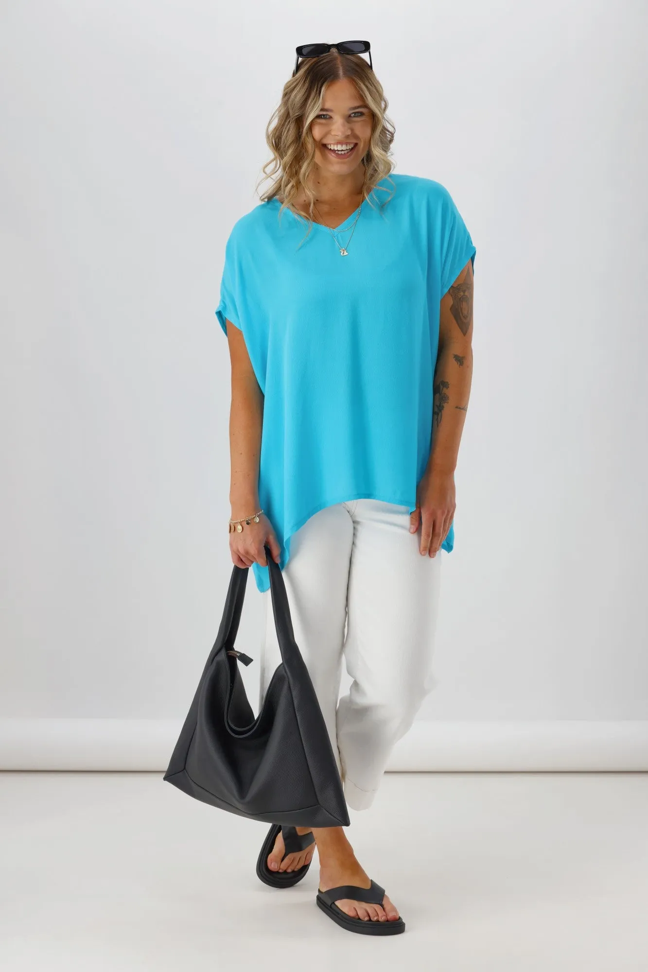 Shine On Label Summer Essential Drape V Neck Top Turquoise sold by Shine On