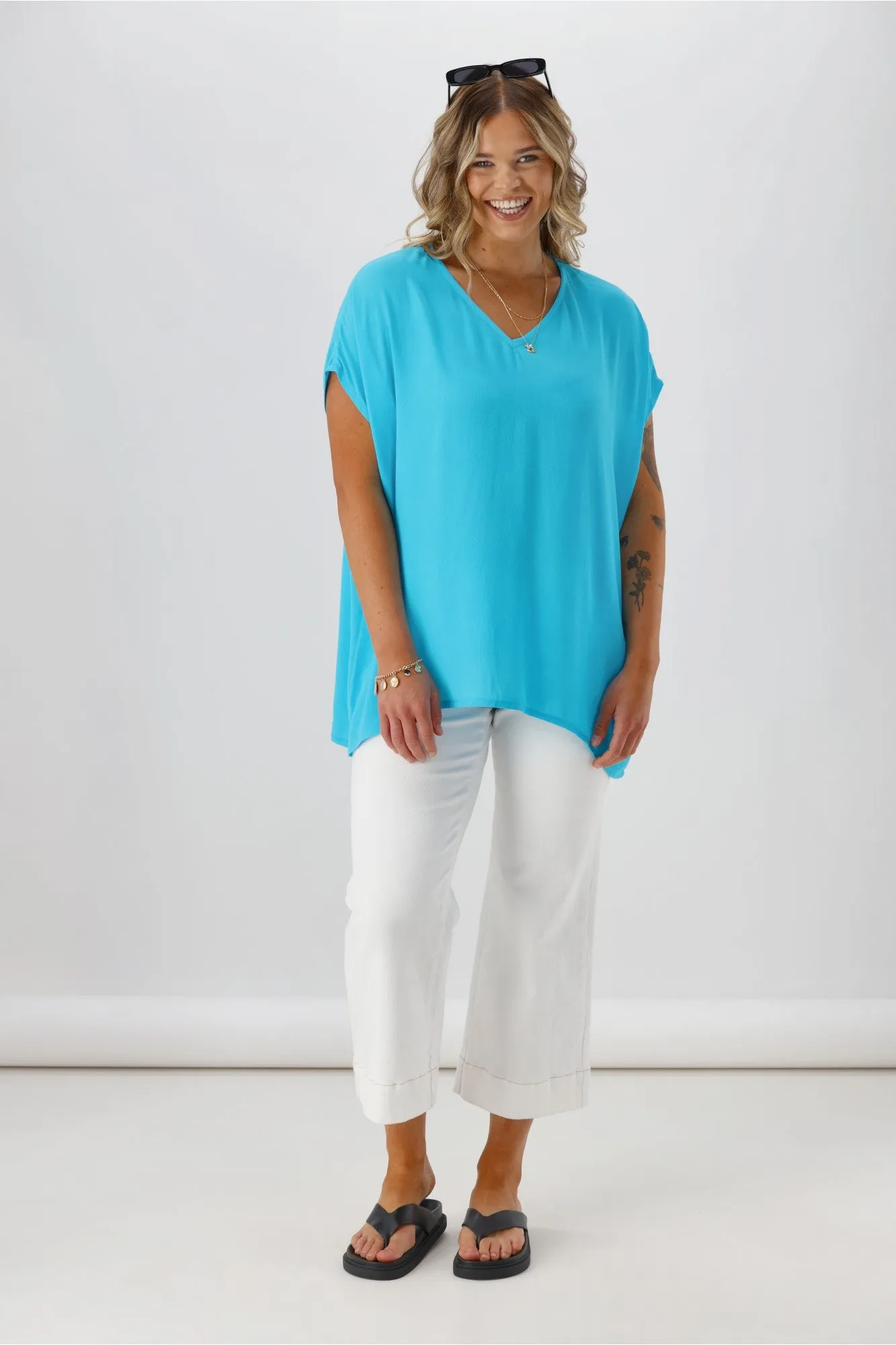 Shine On Label Summer Essential Drape V Neck Top Turquoise sold by Shine On product image thumbnail 3