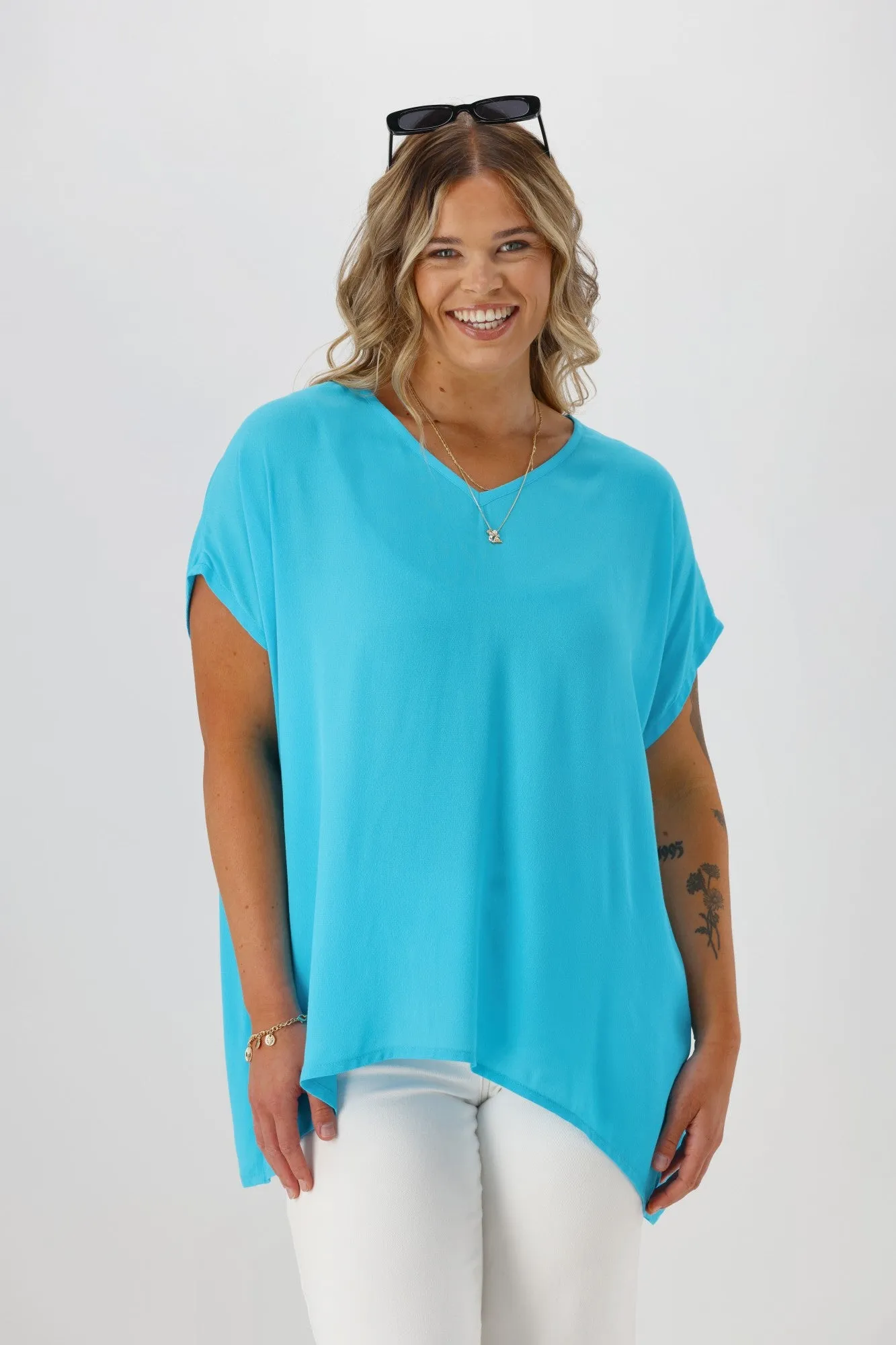 Shine On Label Summer Essential Drape V Neck Top Turquoise sold by Shine On product image thumbnail 2
