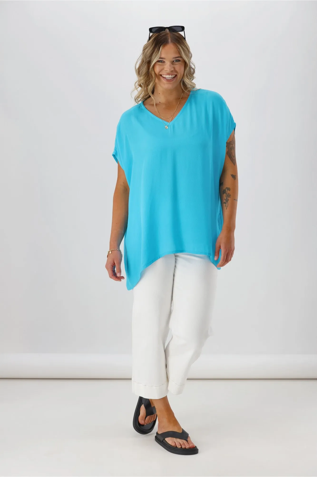 Shine On Label Summer Essential Drape V Neck Top Turquoise sold by Shine On product image thumbnail 4