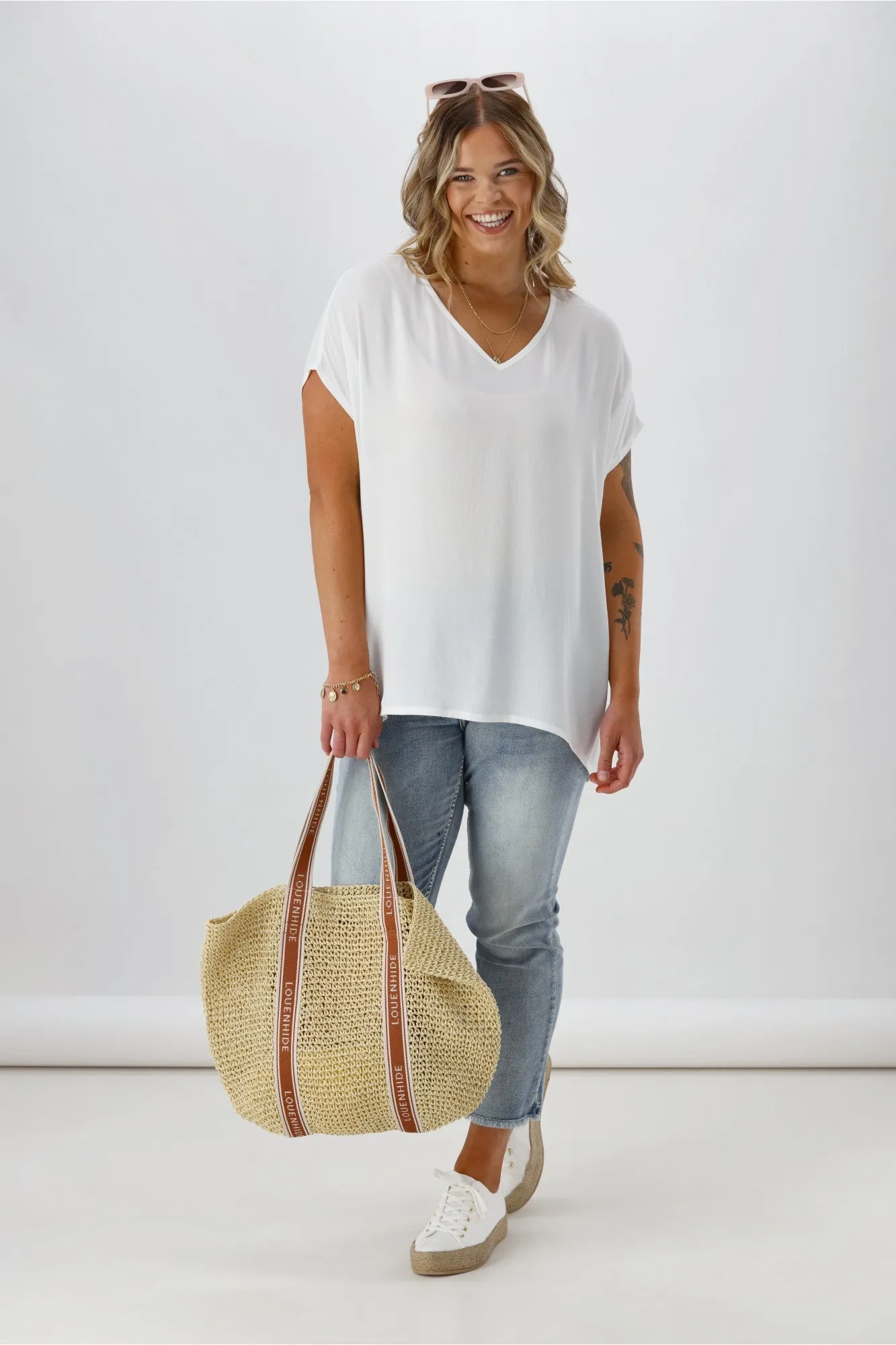 Shine On Label Summer Essential Drape V Neck Top White sold by Shine On product image thumbnail 3