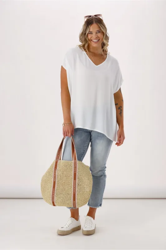 Shine On Label Summer Essential Drape V Neck Top White sold by Shine On