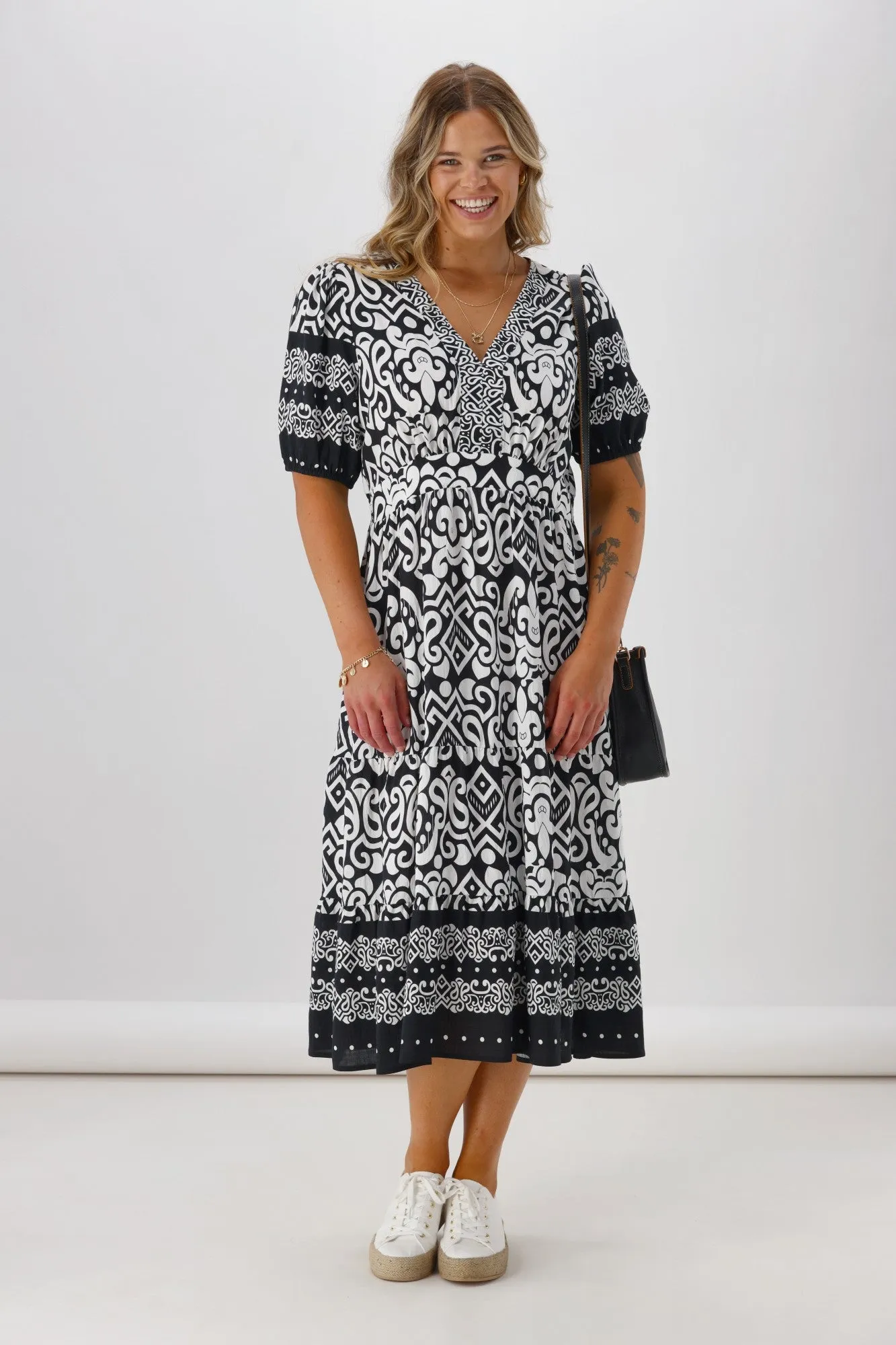 Gloss The Label Daly Border Print Dress Black sold by Shine On