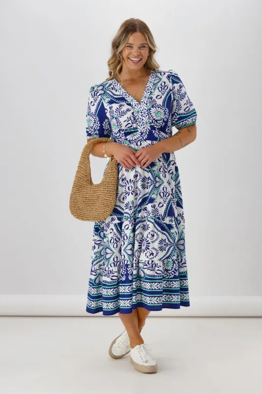 Gloss The Label Daly Border Print Dress Blue sold by Shine On