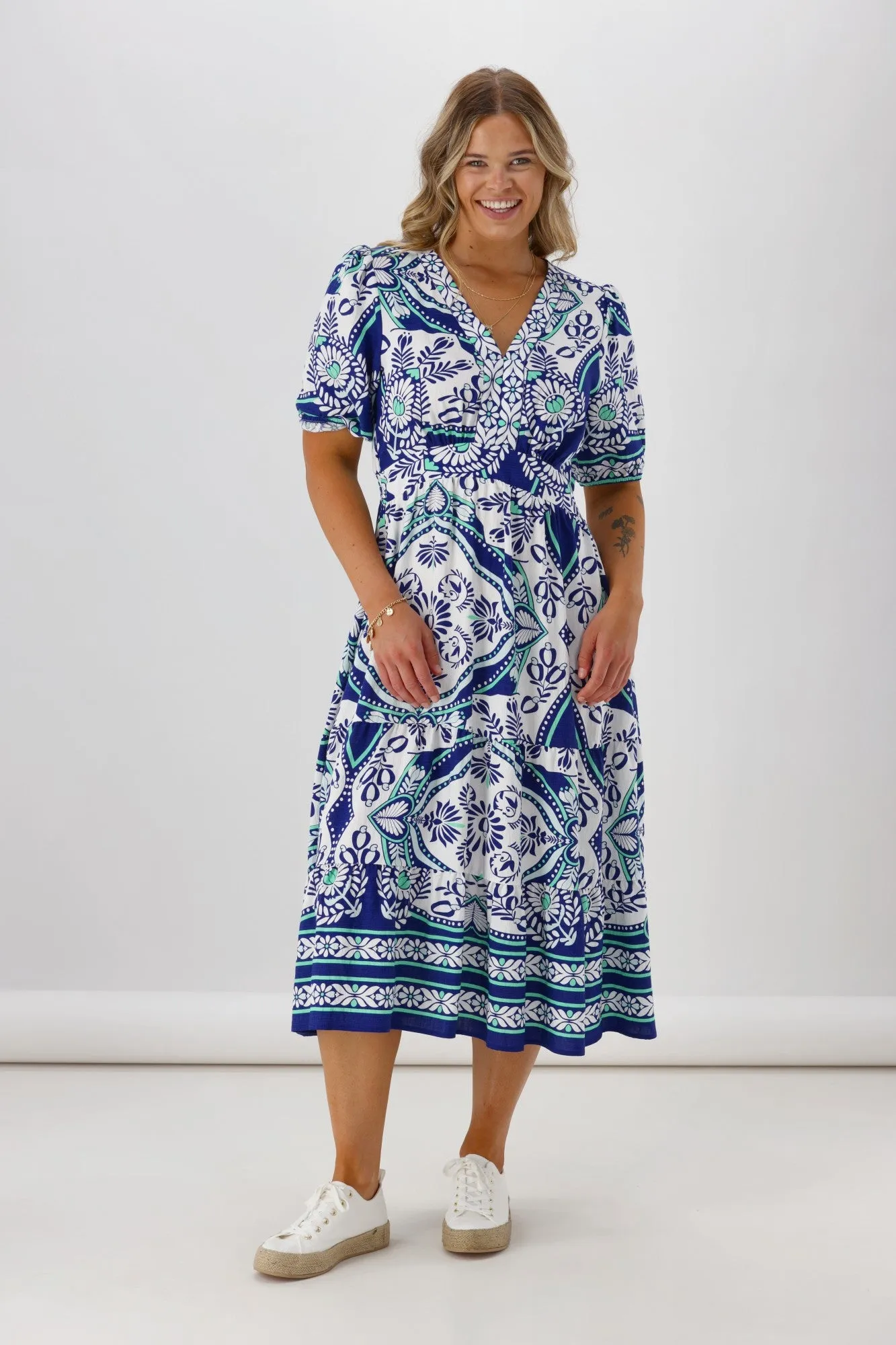 Gloss The Label Daly Border Print Dress Blue sold by Shine On product image thumbnail 4
