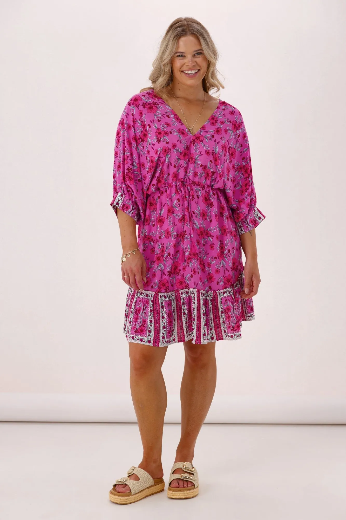 Sunday Boho Kelly Dropped Shoulder V Neck Dress Pink Print sold by Shine On product image thumbnail 3