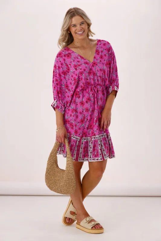 Sunday Boho Kelly Dropped Shoulder V Neck Dress Pink Print sold by Shine On