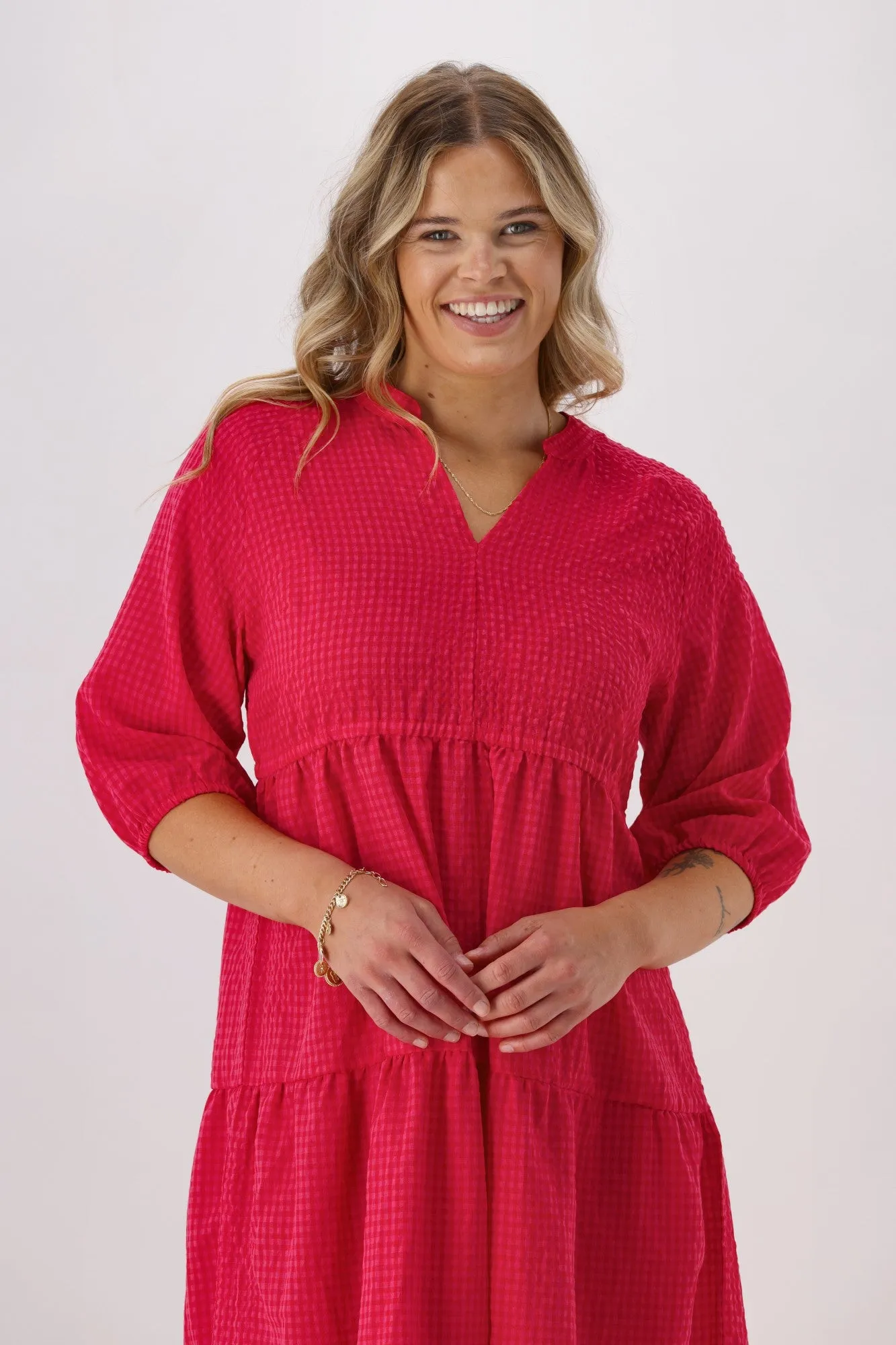 Sunday Boho Honor 3/4 Sleeve Midi Dress Gingham sold by Shine On product image thumbnail 2