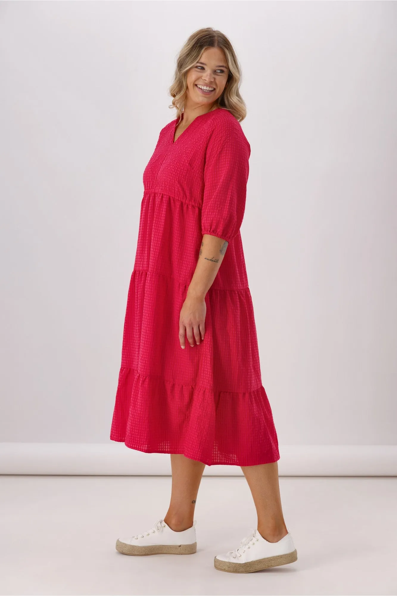 Sunday Boho Honor 3/4 Sleeve Midi Dress Gingham sold by Shine On product image thumbnail 5